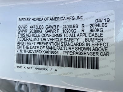 2019 Honda Accord Touring 2.0T