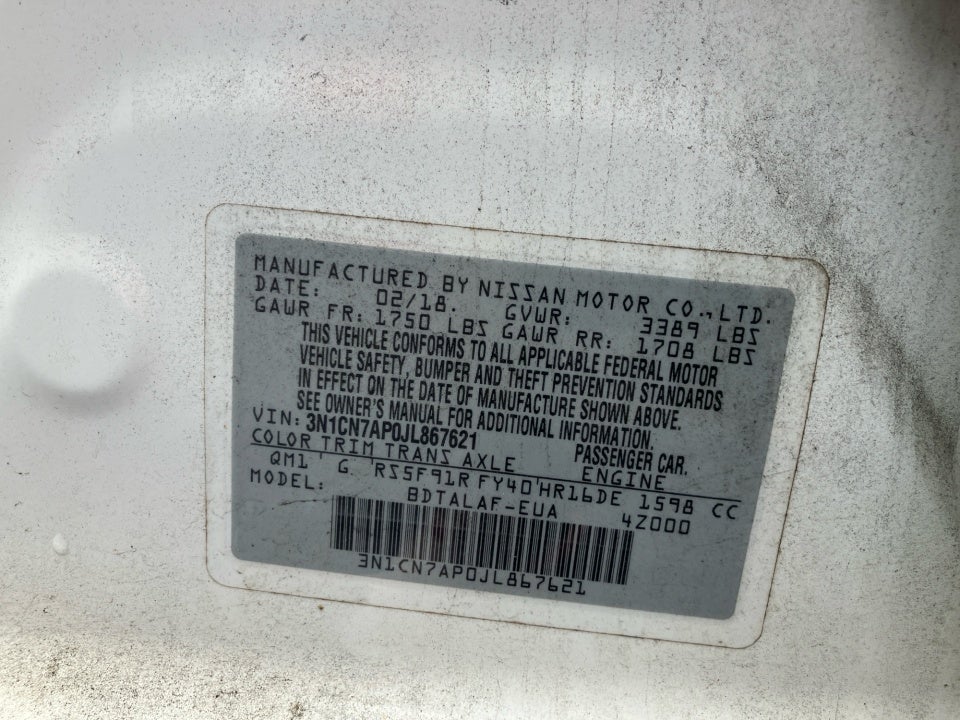 2018 Nissan Versa 1.6 S