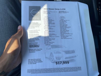 2022 Nissan Versa 1.6 SV Xtronic CVT