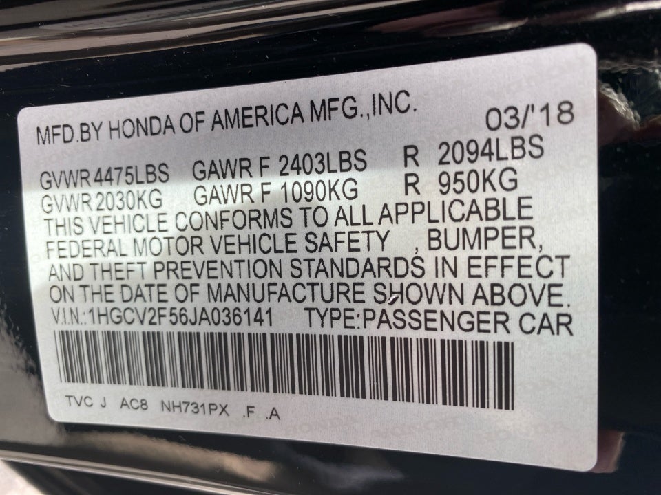 2018 Honda Accord EX-L 2.0T