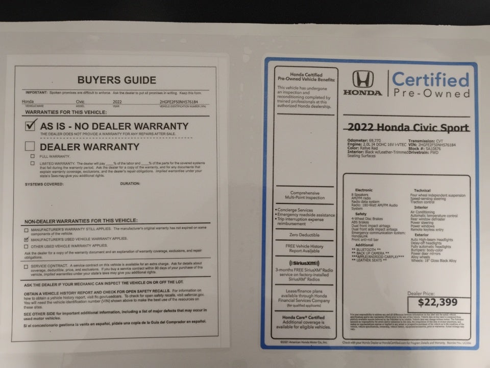 2022 Honda Civic Sedan Sport
