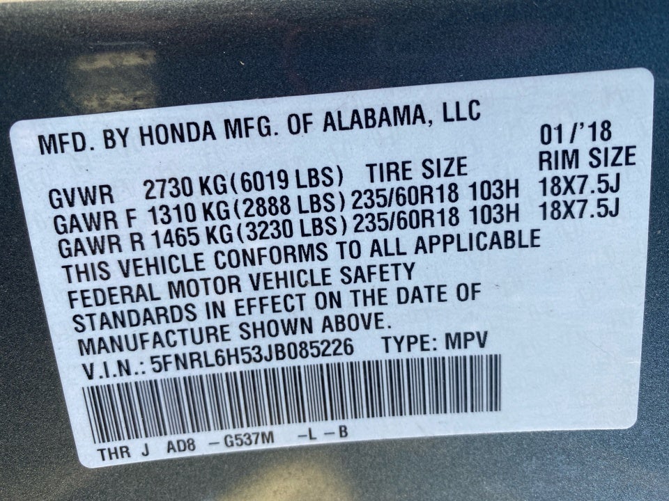 2018 Honda Odyssey EX