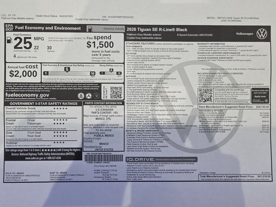 2026 Volkswagen Tiguan 2.0T SE R-Line Black