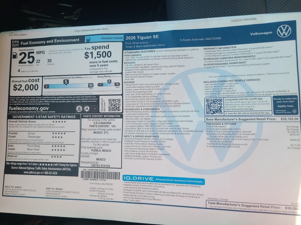2026 Volkswagen Tiguan 2.0T SE