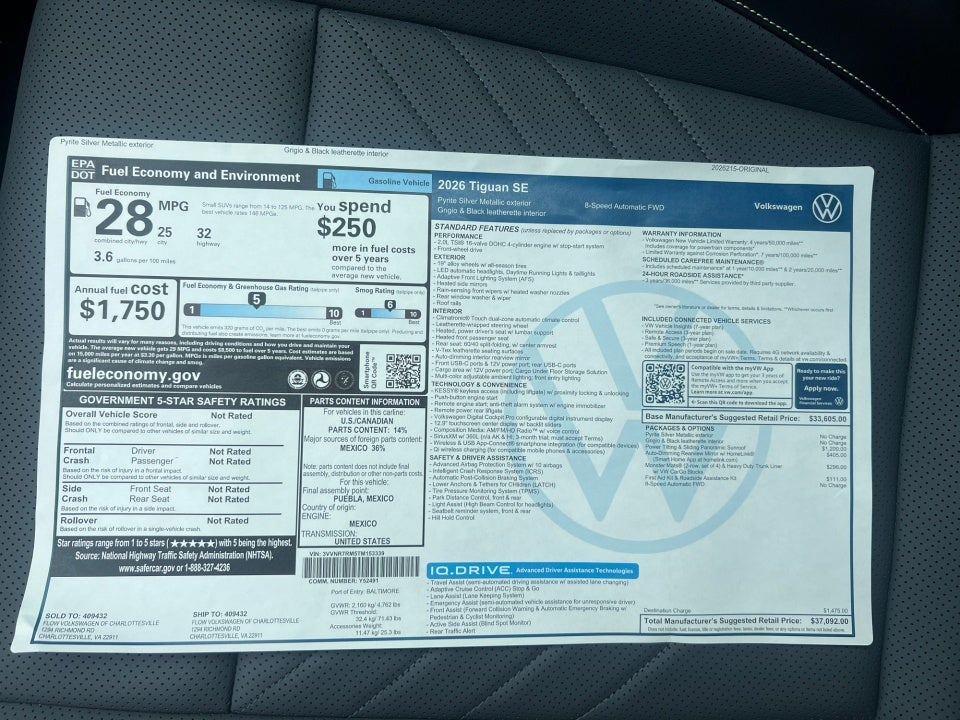 2026 Volkswagen Tiguan 2.0T SE